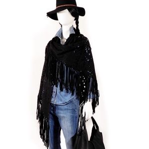 Black Sueded Fringe Wrap (NWOT)